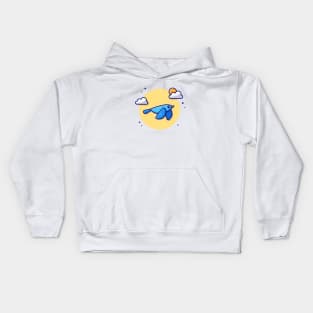 Cute Blue Bird Flying With Cloud And Sun Cartoon Vector Icon Illustration Kids Hoodie